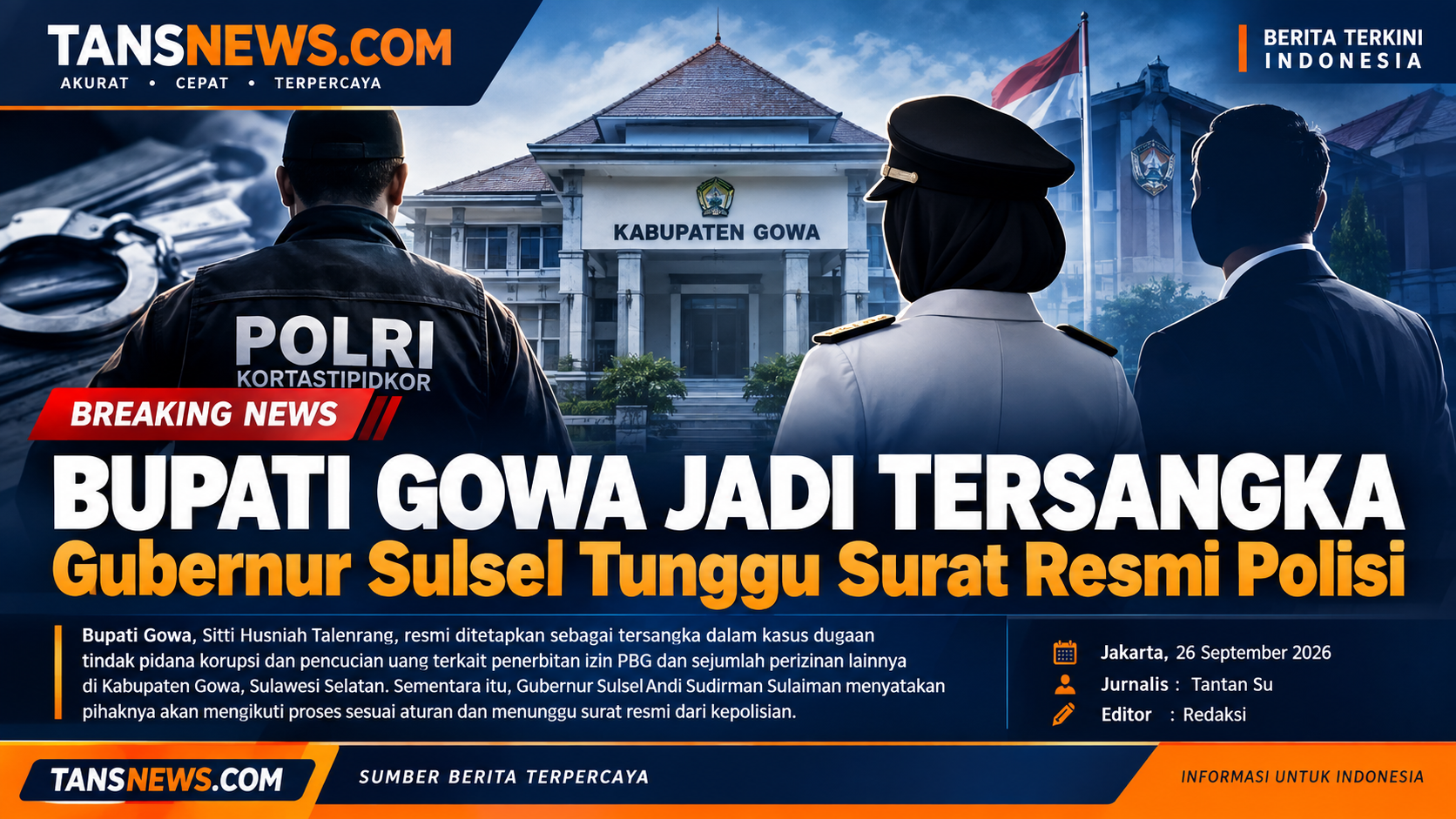 Bupati Gowa Jadi Tersangka, Gubernur Sulsel Tunggu Surat Resmi Polisi