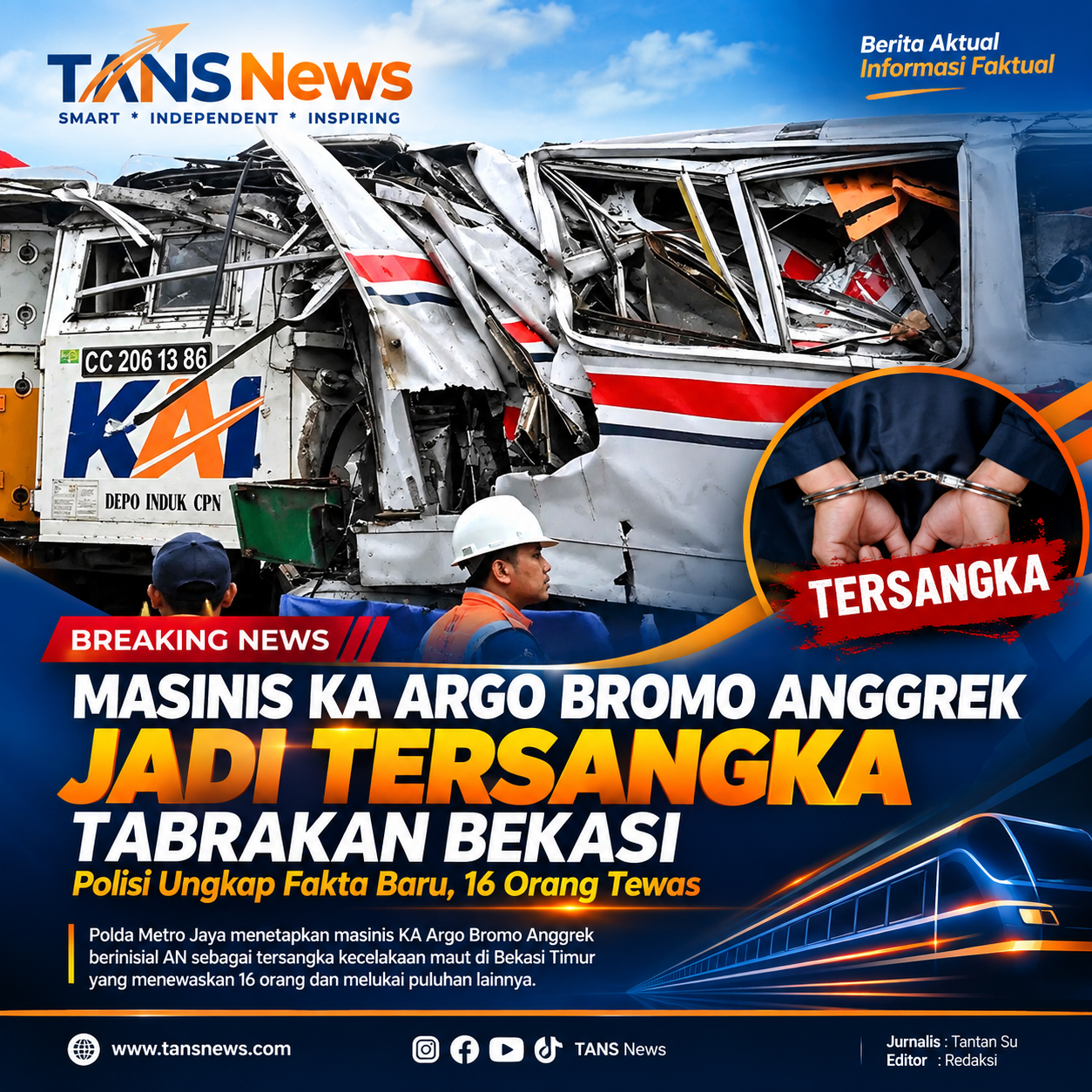 Masinis KA Argo Bromo Anggrek Jadi Tersangka, Polisi Ungkap Detik-detik Menjelang Tabrakan di Bekasi