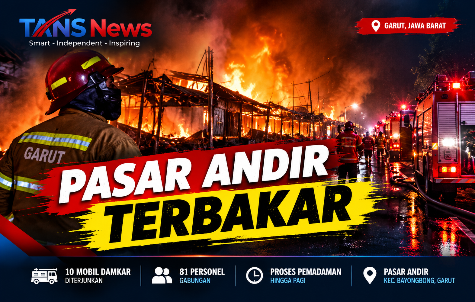 Kebakaran Hebat Landa Pasar Andir Garut, 10 Mobil Damkar Dikerahkan
